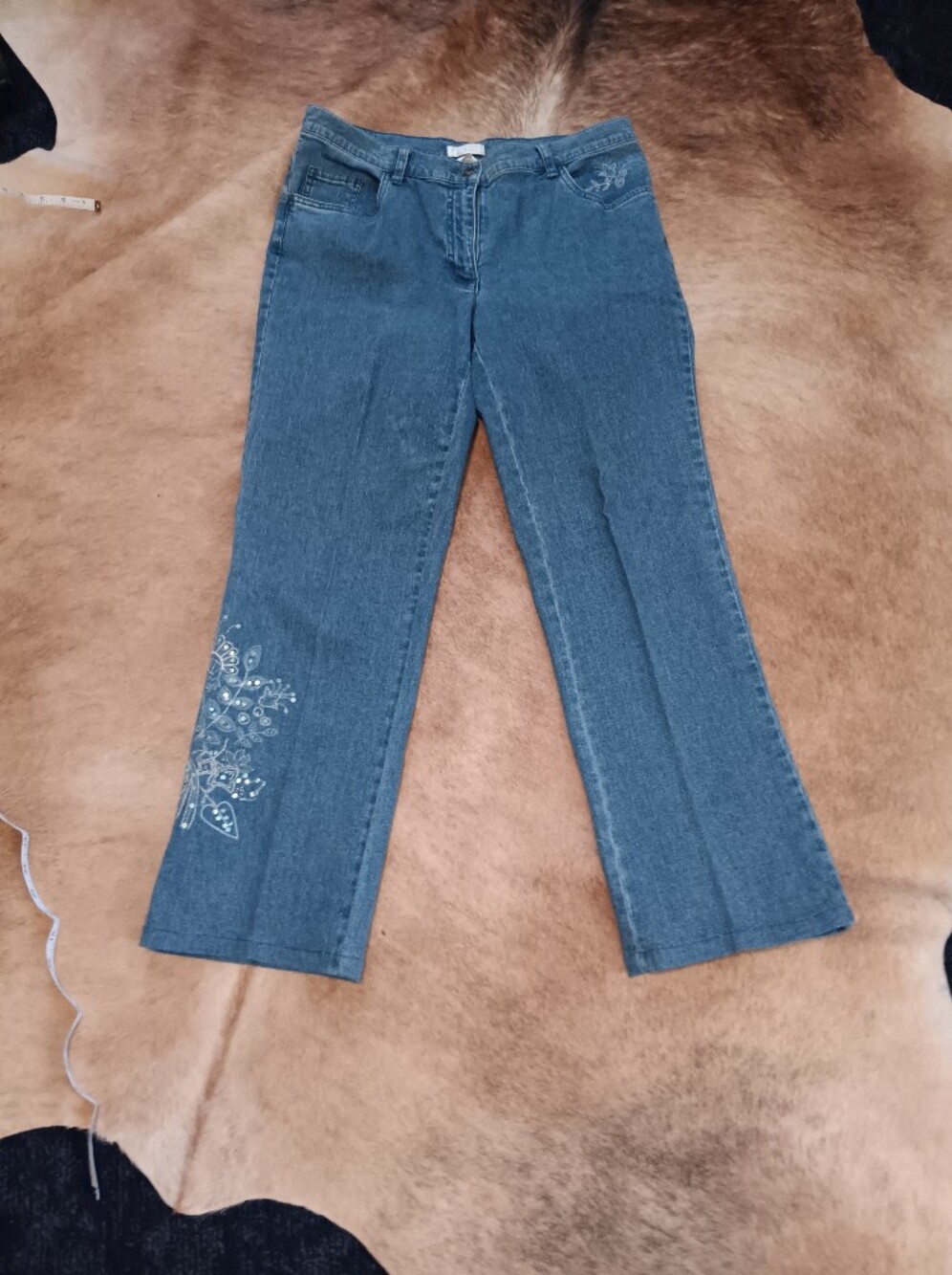 Christopher & Banks Blue Wide-Leg Embroidered Jeans